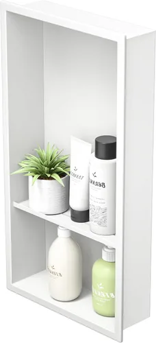 Miniatura 8 de Nicho de ducha de acero inoxidable de 24 x 12 pulgadas, cepillado, no necesita azulejos, nicho de pared con estantes dobles, estante de ducha