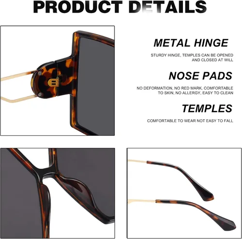 Miniatura 5 de STORYCOAST Gafas de sol cuadradas de gran tamaño para mujer, a la moda, con protección UV400