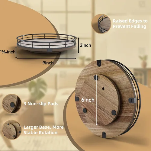 Miniatura 2 de Bandeja giratoria de tocador de Acacia de 9" para baño, organizador redondo de encimera de baño estilo granja para jabón y perfume, organizador