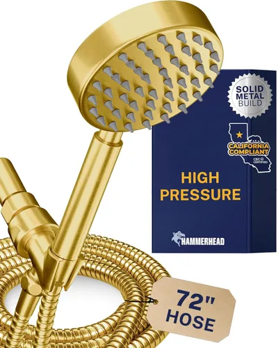 Miniatura 16 de HammerHead Showers® Cabezal de ducha de mano de metal sólido con manguera y soporte de latón, cromado, cabezales de ducha de alta presión de 2.5 GPM