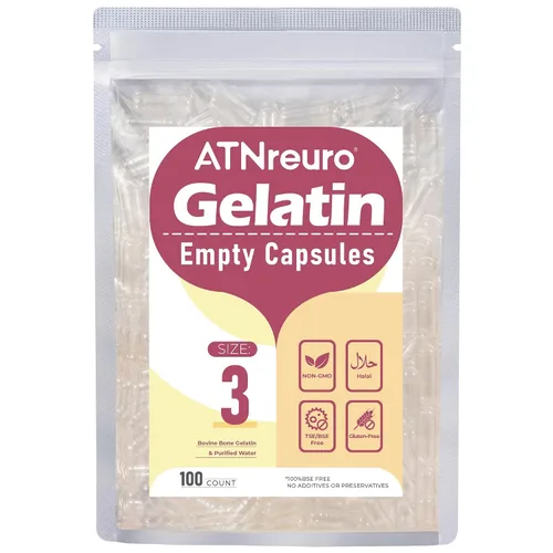 ATNreuro Cápsulas vacías de gelatina tamaño 3 cápsulas vacías transparentes, 100 unidades, cápsulas de gel pequeñas rellenables, cápsulas de