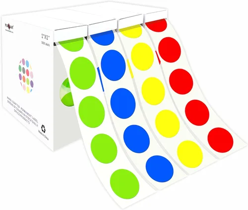 Miniatura 53 de PARLAIM Pegatinas adhesivas permanentes redondas de 1 pulgada con código de color en forma de puntos, 1000 por rollo, caja dispensadora de Azul
