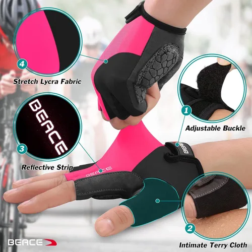 Miniatura 4 de BEACE Guantes para ciclismo, ciclismo, bicicleta de carretera de medio dedo para hombres y mujeres, 0.197 in, transpirable, antideslizante