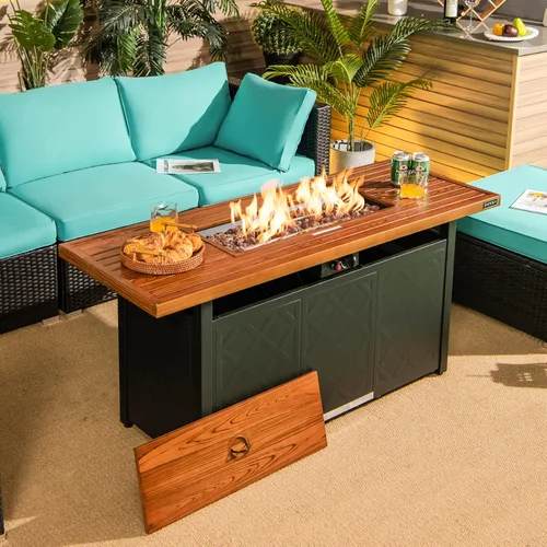 Miniatura 2 de Tangkula Patiojoy - Mesa rectangular para fogata de 57 pulgadas, 50.000 BTU para exteriores, mesa rectangular de doble uso con encendido automático