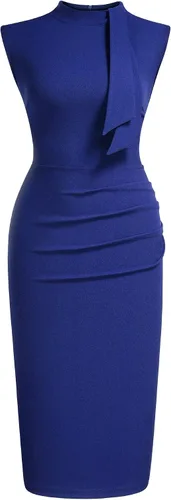 Miniatura 5 de Miusol - Vestido tubo de cóctel estilo retro de los años 1950, diseño con vuelos y medio cuello para mujer