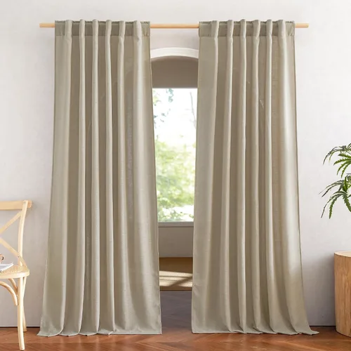 Miniatura 70 de NICETOWN Cortinas de lino semitraslúcidas para dormitorio, bolsillos para barra y pestaña trasera, tratamientos de ventana transparentes de lino