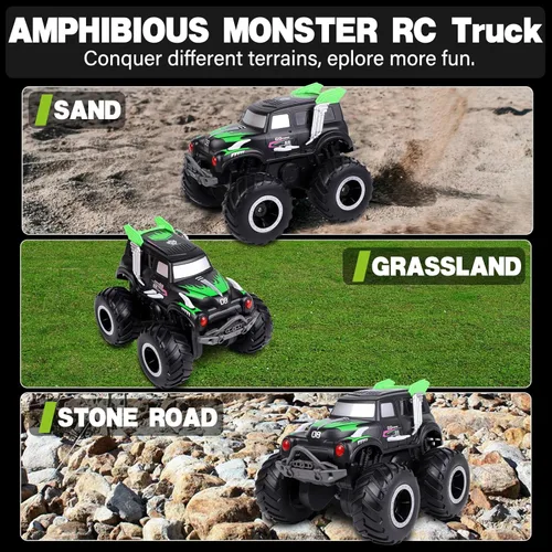 Miniatura 5 de Coches de control remoto anfibios, 1/20 Stunt RC Rock Crawler Monster Truck Toy con dos baterías recargables alternativas, vehículos todoterreno 4WD