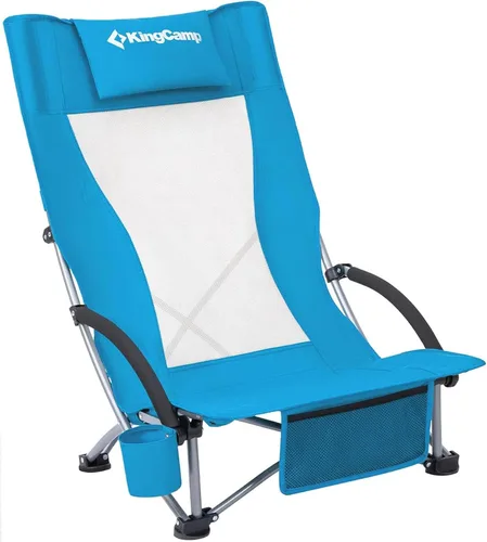 Miniatura 16 de KingCamp Silla de playa baja, silla de camping plegable con respaldo alto para adultos, asiento de malla transpirable de gran tamaño, silla portátil