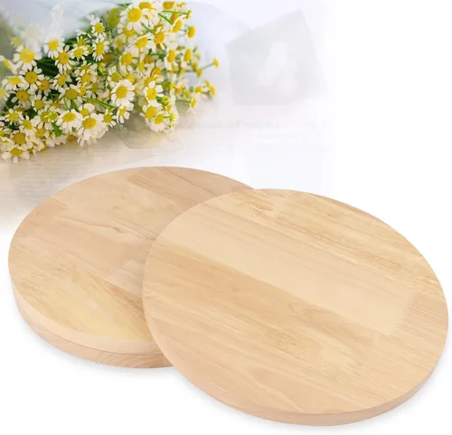 Miniatura 4 de Paquete de 4 placas circulares de pino, placa redonda de madera de 12 pulgadas, placa circular de madera sin terminar para pintar, verter, resina