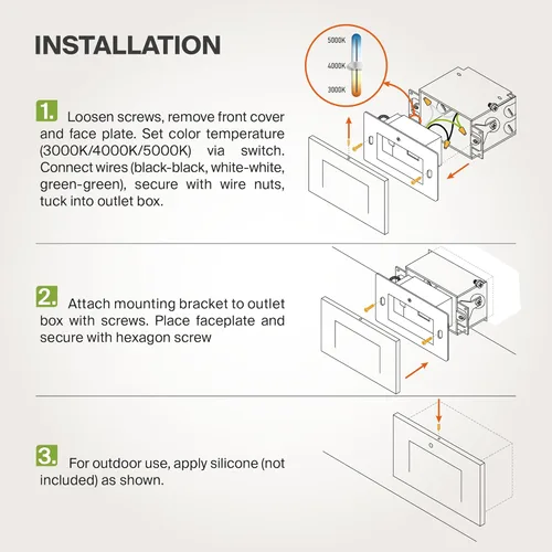 Miniatura 8 de ASD Lámpara LED empotrable para escalones, iluminación para peldaños de escalera exterior del atardecer al amanecer 3CCT, fotocélula, impermeable