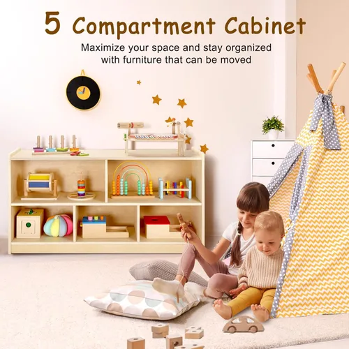 Miniatura 7 de WINGYZ Gabinete de almacenamiento de madera, estantería Montessori de 5 secciones, organizador de almacenamiento de juguetes para niños, estante