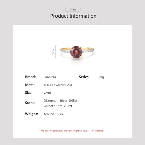 Miniatura 4 de Santuzza Anillo de oro macizo de 10 quilates con piedras preciosas solitarias para mujer