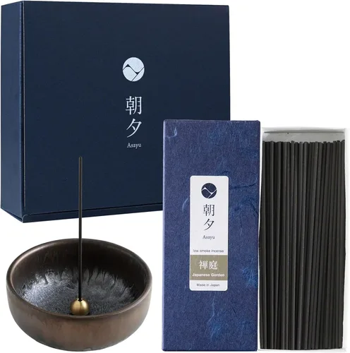 Miniatura 10 de Asayu Japan Set de regalo de incienso de bajo humo con soporte de incienso y soporte de latón, varillas de incienso de madera de agarwood