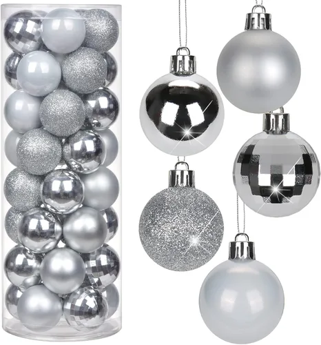 Miniatura 17 de Adornos de bolas de Navidad negras de 2.36 pulgadas, 25 piezas inastillables, set de adornos de Navidad, bolas de Halloween, adorno negro para árbol