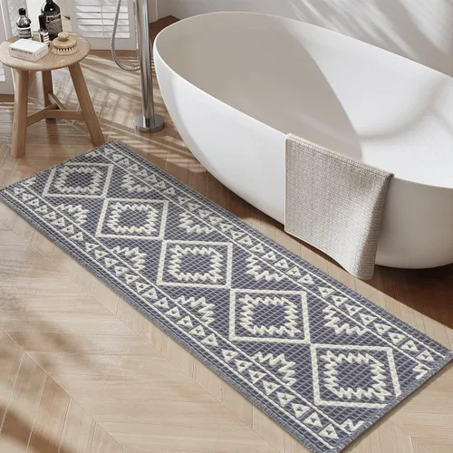 Miniatura 10 de PADOOR -Tapete de baño de punto gofre, súper absorbente, lavable a máquina, antideslizante, con borlas, tapete de baño suave para lavandería, Marrón