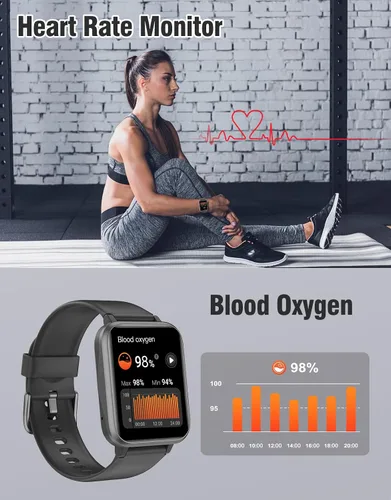 Miniatura 4 de Reloj inteligente de 1.85 pulgadas para teléfonos iPhone/Android, monitor de frecuencia cardíaca/sueño, podómetro, resistente al agua, IP68