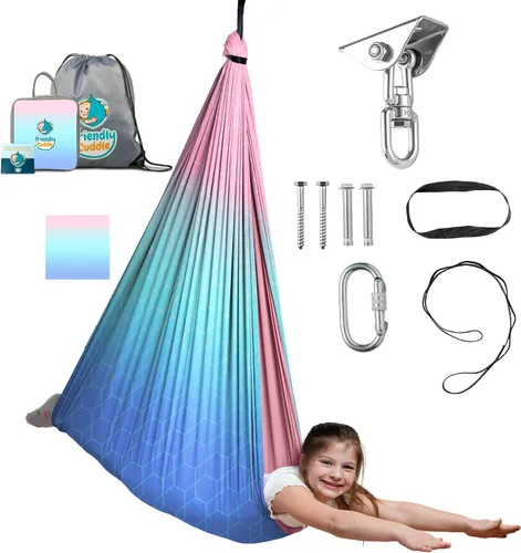 Miniatura 31 de Columpio sensorial de interior para niños o exterior – Soporta 300 libras, doble capa y giro de 360°, columpio hamaca de terapia de compresión