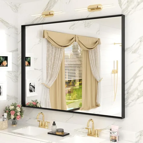 Miniatura 91 de Paquete de 2 espejos de baño con marco de metal negro de 22 x 30 pulgadas, espejo rectangular redondeado negro mate, antioxidante, se cuelga