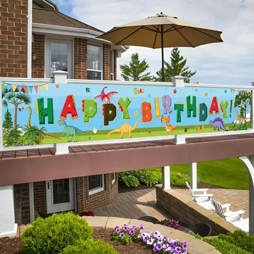 Miniatura 5 de Kimini-Ki Cartel grande de dinosaurio de feliz cumpleaños, decoración de fiesta de cumpleaños de dinosaurio en acuarela para niños y niñas