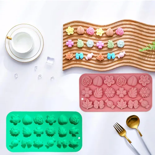 Miniatura 3 de Moldes de silicona para caramelos, 2 unidades de silicona gomosas de margarita, flor de tulipán, pajarita, hojas de caramelo, caramelo, gelatina