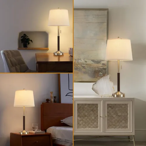 Miniatura 5 de Juego de 2 lámparas de noche plateadas de 28 pulgadas para dormitorio, lámpara de mesa moderna con puerto de carga USB para mesa auxiliar de sala