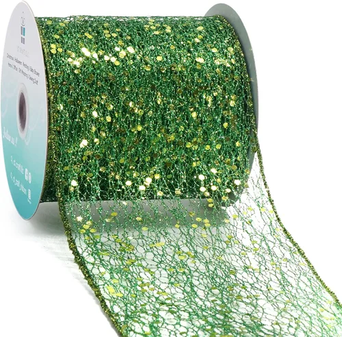 Miniatura 7 de Cinta con alambre de malla brillante con purpurina de 6 x 10 yardas, color negro para decoración del hogar, lazo para envolver regalos