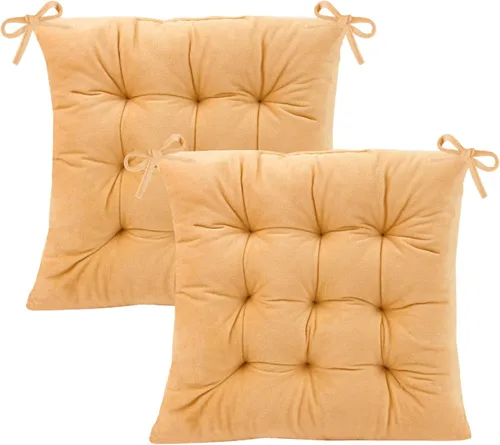 Miniatura 40 de Juego de 2 cojines para sillas de comedor con lazos, almohadilla antideslizante para silla de cocina para interior y tapete de asiento de comedor