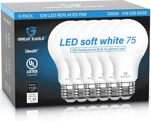 Great Eagle - Bombillas LED A19 equivalentes a 75 W, certificación UL, bombillas LED de 3000 K de 75 W, color blanco suave, no regulables, repuesto