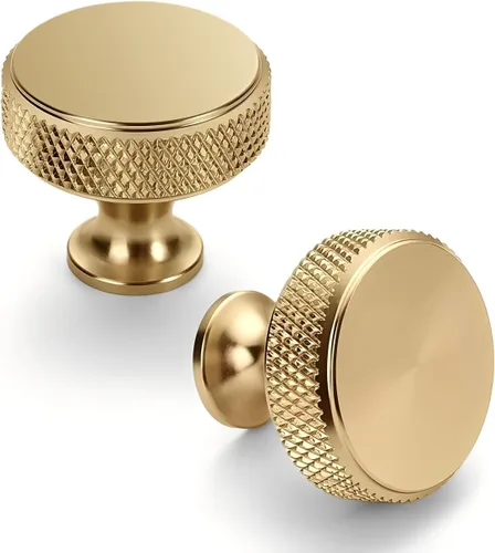 Miniatura 12 de Asidrama Paquete de 10 pomos de gabinete de cocina de oro cepillado moleteados, pomos de tocador de latón para cajones, tiradores de gabinete, pomo