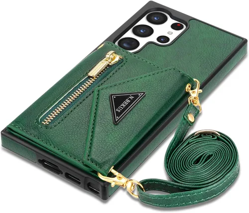 Miniatura 13 de Funda de cuero con tapa para Samsung Galaxy S23 5G, funda cruzada con soporte para tarjeta de crédito y correa con cordón de 6.1 pulgadas, para Negro