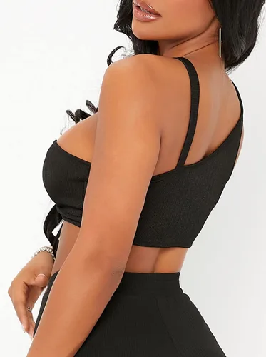 Miniatura 2 de Remidoo Camiseta corta sexy de un hombro para mujer con corte en O sin mangas