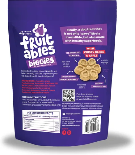 Miniatura 11 de Fruitables Biggies - Galletas para perros, golosinas saludables para perros, galletas de calabaza para perros, golosinas crujientes, hechas sin