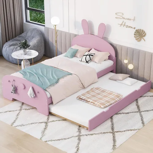 Miniatura 20 de Cama de plataforma de madera de tamaño individual con cabecero y estribo en forma de oso, sin ruido, para niños, adolescentes, niños y niñas,