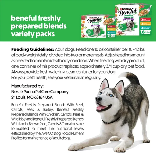 Miniatura 7 de Purina Beneful Freshly Prepared Blends - Paquete variado de alimentos húmedos para perros con carne de res, pollo o cordero, (paquete de 12) tubos