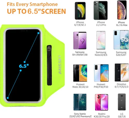 Miniatura 4 de Brazalete para correr con bolsa para auriculares, brazalete para teléfono celular para iPhone 16 15 Pro 14 Plus 13 11 XR XS, Galaxy S24/S10 Verde