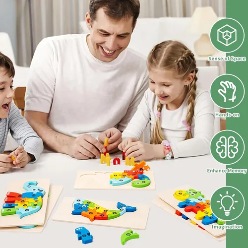 Miniatura 6 de Paquete de 6 rompecabezas de madera de animales para niños de 3 a 5 años, juguetes Montessori para bebés de 3, 4, 5, 6 años, rompecabezas