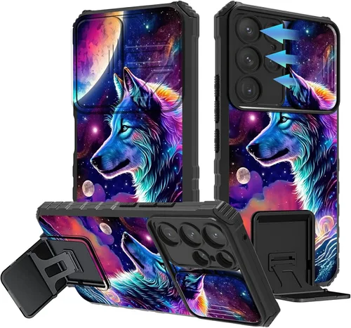 Miniatura 691 de Funda para Samsung Galaxy S22 Ultra 5G, Galaxy S22 Ultra con cubierta de cámara deslizante, funda resistente de doble capa con función atril Black