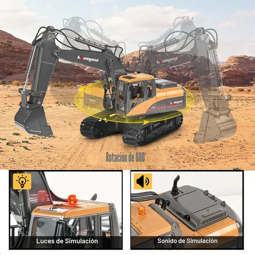 Miniatura 5 de Kolegend excavadora de juguete con control remoto 3 en 1, excavadora RC de escala 1/14, 15 canales, vehículos de construcción de función completa