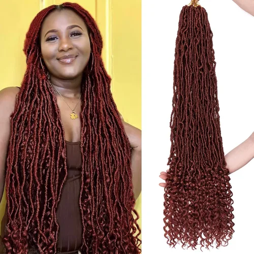 Miniatura 25 de Leeven 7 paquetes de rastas sintéticas con extremos rizados de 18 pulgadas, rastas de diosa preenrolladas para cabello de ganchillo, 84 hebras 1b#