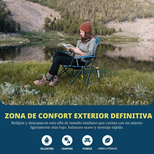 Miniatura 3 de GCI Outdoor Kickback - Mecedora de camping plegable portátil Mecedora plegable con reposabrazos duraderos, portavasos y asiento relajado más bajo