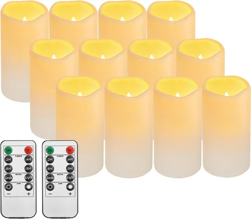 Miniatura 13 de Paquete de 2 velas de plástico sin llama para exteriores con control remoto y temporizador, velas LED parpadeantes que funcionan