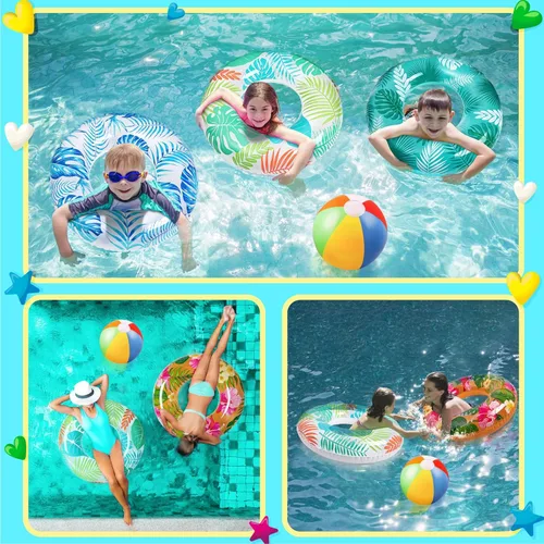 Miniatura 2 de 90shine 7 piezas de flotadores de piscina Luau: anillos de natación hawaianos con bolas de playa de 13.5" - tubos inflables flotadores juguetes