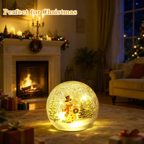 Miniatura 5 de Decoraciones de Navidad para interiores, decoración de árboles de muñeco de nieve, bola de cristal agrietado con luces LED para decoración