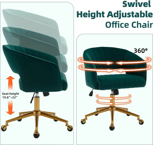 Miniatura 4 de Westice Sillas de escritorio de oficina en casa, moderna silla rodante de terciopelo, silla giratoria de altura ajustable con base de metal, silla