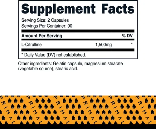 Miniatura 2 de Primal Cápsulas de L-citrulina (180 cápsulas/1,500 mg por porción) Suplemento premium de L-citrulina