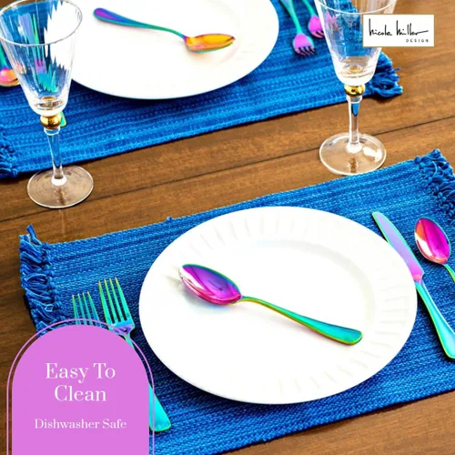 Miniatura 6 de Nicole Miller - Juego de cubiertos de 20 piezas, diseño de arcoíris, modernos utensilios de cocina de acero inoxidable para un comedor elegante
