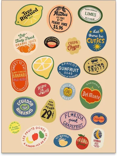 PDFI Lienzo de cocina de moda, arte de pared vintage de mercado de frutas, impresiones retro de alimentos para sala de estar, cocina, decoración de
