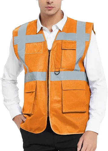 Miniatura 9 de GOGO Chaleco de seguridad de alta visibilidad de 5 bolsillos con tiras reflectantes, chaleco de uniforme de trabajo