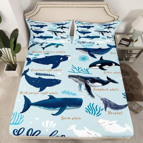 Miniatura 33 de Erosebridal Juego de sábanas bajeras de pulpo oceánico, tamaño individual, juego de ropa de cama temática de playa costera, decoración náutica