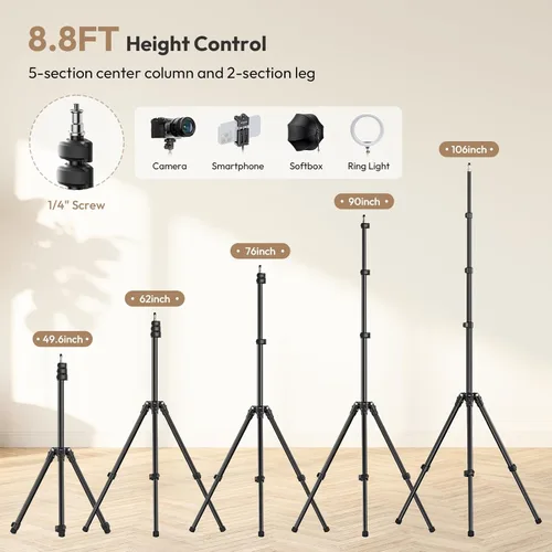 Miniatura 2 de ULANZI T270 Soporte de Luz - Soporte de Luz Ajustable de 270cm/8.8FT para Fotografía, Trípode de Iluminación de Estudio Portátil de Aluminio